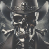 Metallic Skull Cowboy Vinyl Sticker (Voorkant)