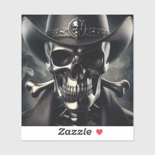 Metallic Skull Cowboy Vinyl Sticker (Vel)