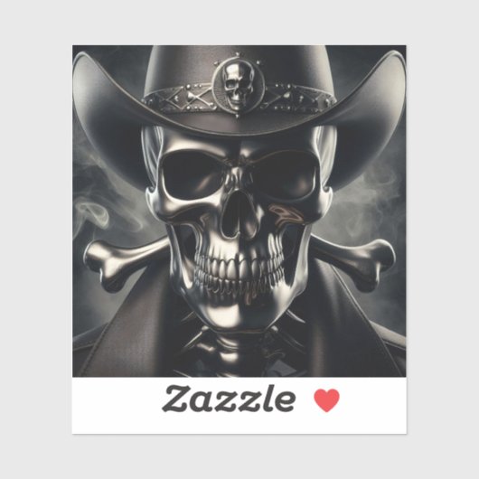 Metallic Skull Cowboy Vinyl Sticker (Vel)