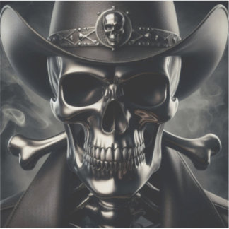 Metallic Skull Cowboy Vinyl Sticker