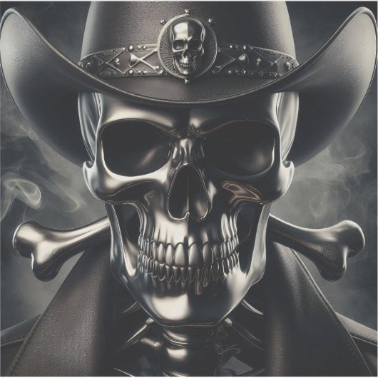 Metallic Skull Cowboy Vinyl Sticker (Voorkant)