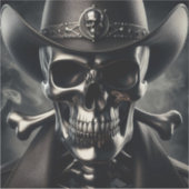 Metallic Skull Cowboy Vinyl Sticker (Voorkant)