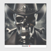 Metallic Skull Cowboy Vinyl Sticker (Vel)