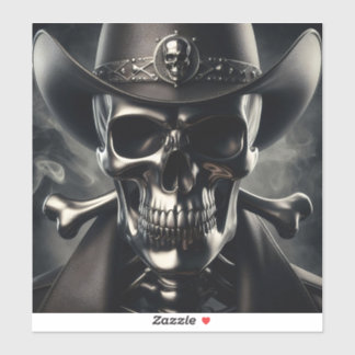 Metallic Skull Cowboy Vinyl Sticker