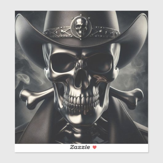 Metallic Skull Cowboy Vinyl Sticker (Vel)