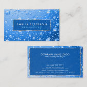 Metallic Sky Blue Rain Drops Zilveren accenten Visitekaartje (Voorkant / Achterkant)