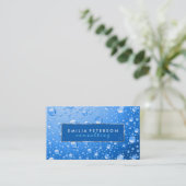Metallic Sky Blue Rain Drops Zilveren accenten Visitekaartje (Staand voorkant)
