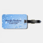 Metallic Sky Blue Rain druppels Bagagelabel (Achterkant horizontaal)