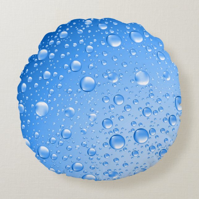 Metallic Sky Blue Rain druppels Rond Kussen (Voorkant)