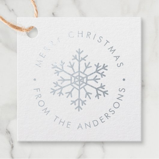 Metallic Snowflake Klantenfoto Kerstmis Bedankjes Labels (Voorkant)