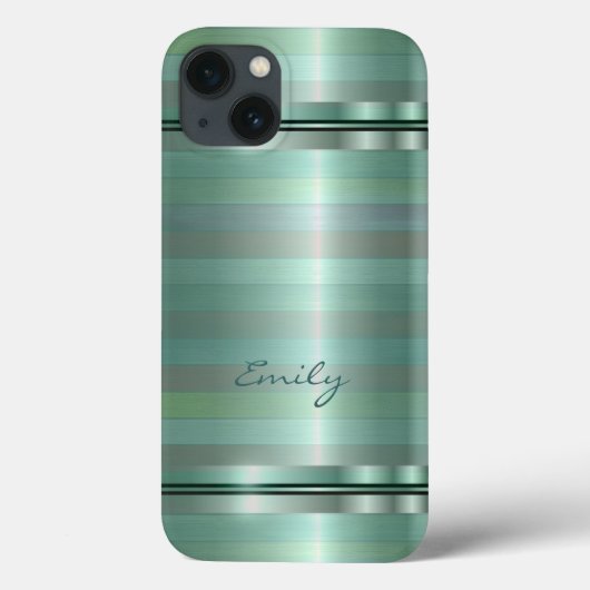 Metallic Soft Green Stripes Patroonmonogram Case-Mate iPhone Case (Achterkant)