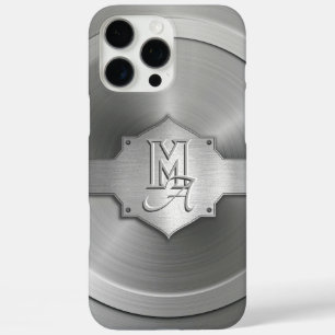 Metallic staal gegraveerd trompe l’oeil monogram iPhone 16 pro max hoesje