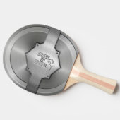 Metallic staal gegraveerd trompe l’oeil monogram tafeltennisbatje (Zijkant)