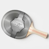 Metallic staal gegraveerd trompe l’oeil monogram tafeltennisbatje (Zijkant)