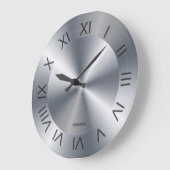 Metallic Stainess Steel Texture Custom Monogram La Grote Klok (Hoek)