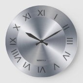 Metallic Stainess Steel Texture Custom Monogram La Grote Klok (Voorkant)