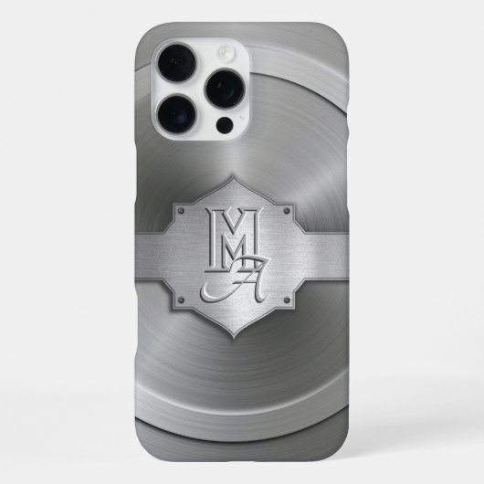 Metallic Stalen Gegraveerde trompe l'oeil Monogram iPhone Hoesje (Achterkant)
