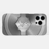Metallic Stalen Gegraveerde trompe l'oeil Monogram iPhone Hoesje (Achterkant horizontaal)