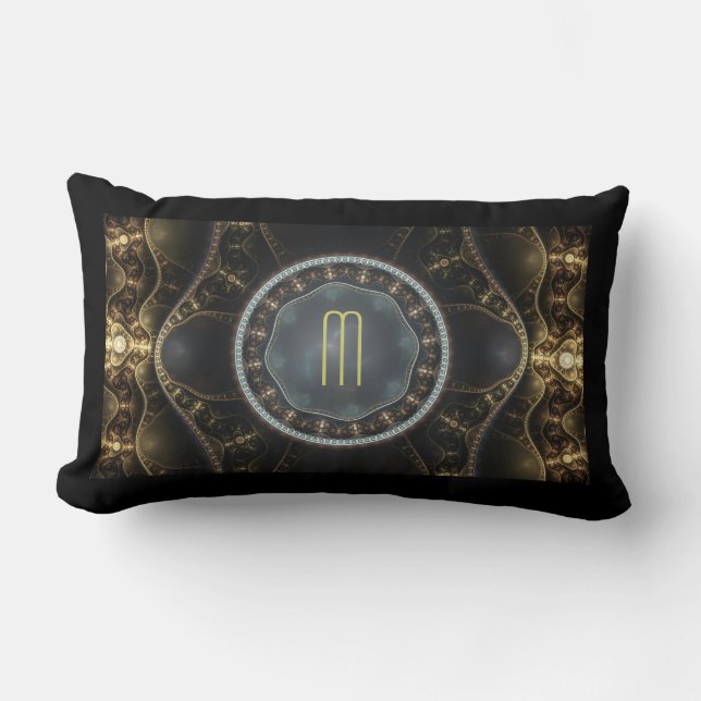 Metallic  Steampunk Fractal Monogram Kussen (Voorkant)