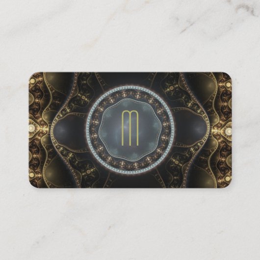 Metallic Steampunk Fractal Monogram Visitekaartje (Voorkant)