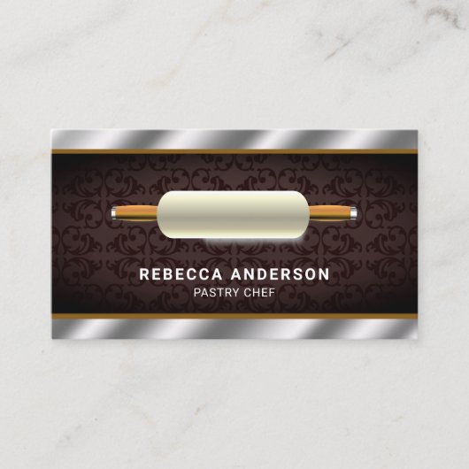 Metallic Steel Keuken Rolling Pin Pastry Chef Visitekaartje (Voorkant)