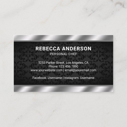 Metallic Steel Keukenmes Persoonlijke Chef Visitekaartje (Achterkant)