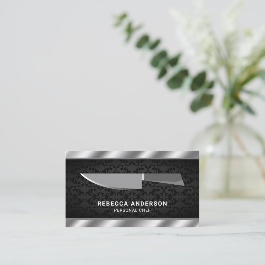 Metallic Steel Keukenmes Persoonlijke Chef Visitekaartje (Staand voorkant)