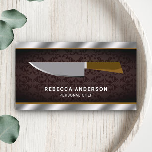 Metallic Steel Kitchen Knife Personal Chef Visitekaartje
