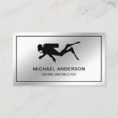 Metallic Steel Silver Scuba Duikinstructeur Visitekaartje (Voorkant)
