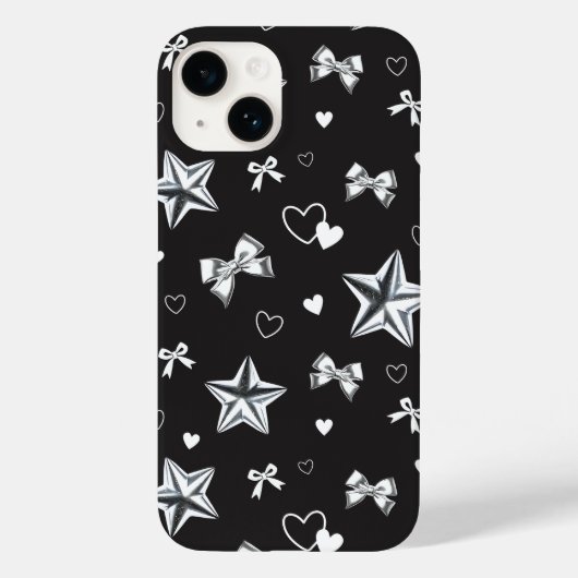 Metallic Sterrenlint Hart Zwart Y2K Patroon Case-Mate iPhone Case (Achterkant)