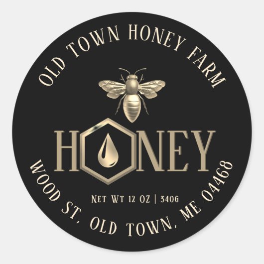 Metallic-stijl Queen Bee Gold Drip Honey Label (Voorkant)