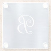 Metallic stoffig blauw krullend monogram glazen onderzetter (Achterkant)