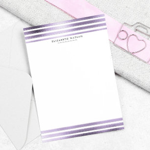 Metallic strepen Paarse Modern Monogram Stationery Briefpapier