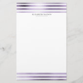 Metallic strepen Paarse Modern Monogram Stationery Briefpapier (Voorkant)