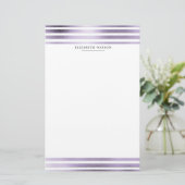 Metallic strepen Paarse Modern Monogram Stationery Briefpapier (Staand voorkant)