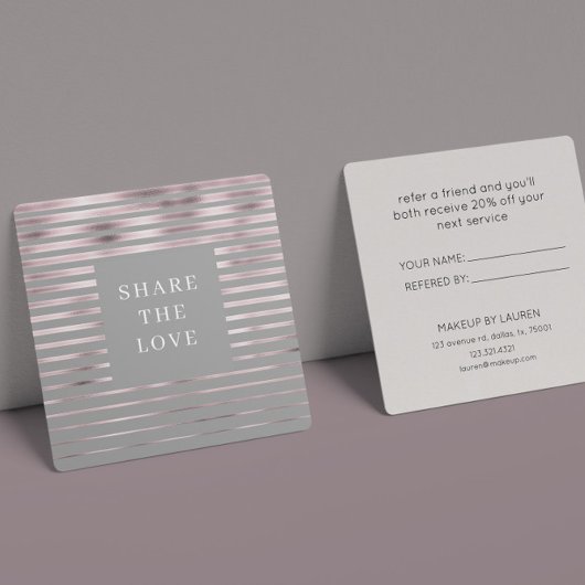 Metallic strepen Roos Goud Modern Loyalty Kaart Vierkante Visitekaartje