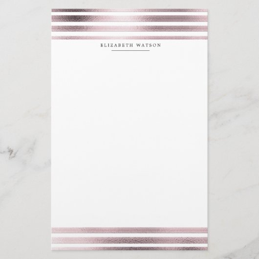 metallic strepen roos goud Monogram Stationery Briefpapier (Voorkant)