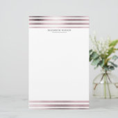 metallic strepen roos goud Monogram Stationery Briefpapier (Staand voorkant)