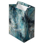 Metallic Swirls Gift Bag Blues & Gold Medium Cadeauzakje (Voorkant Gekanteld)
