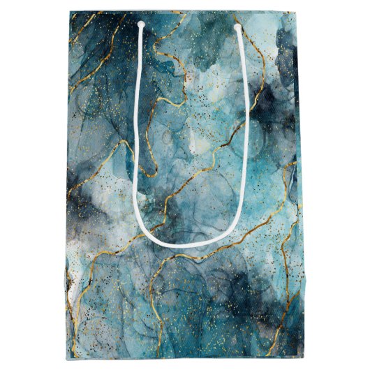 Metallic Swirls Gift Bag Blues & Gold Medium Cadeauzakje (Achterkant)