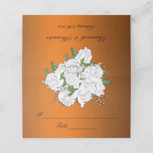 Metallic Tangerine en Rozen Bruiloft Plaatskaartje (Buitenkant ongevouwen)