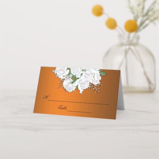 Metallic Tangerine en Rozen Bruiloft Plaatskaartje (Voorkant)