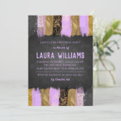 Metallic tape Gold & Lavender Birthday Uitnodiging (Staand voorkant)