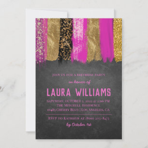 Metallic tape Gold & roze uitnodiging op zaterdag