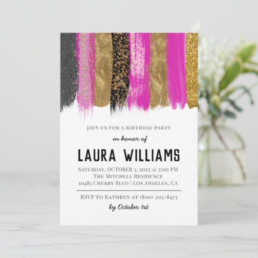 Metallic tape Gold & roze uitnodiging op zaterdag (Staand voorkant)