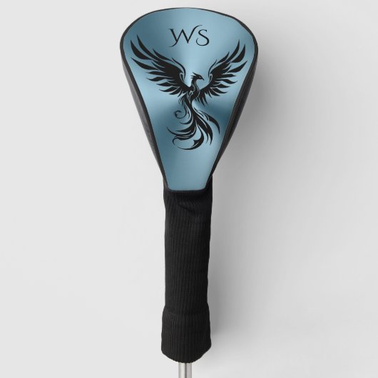 Metallic Teal Blauw Zwart Phoenix Monogram Beginle Golfheadcover (Voorkant)