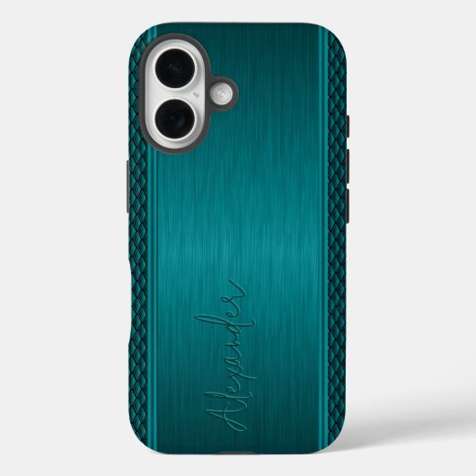 Metallic Teal-Green Brushed Aluminum Look Case-Mate iPhone Case (Achterkant)