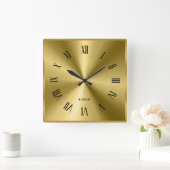 Metallic textuur gouden rand Romeinse cijfers Vierkante Klok (Huis)