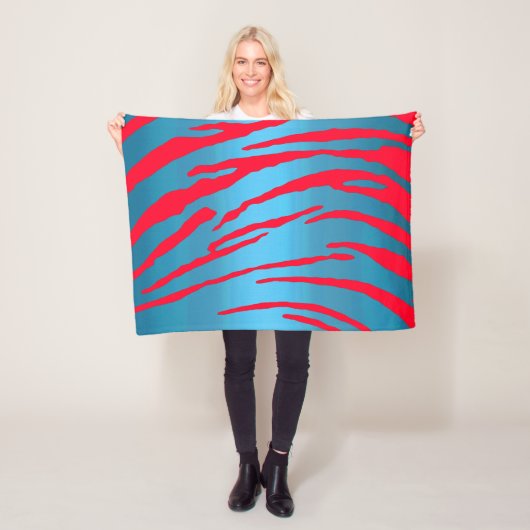 Metallic tijger Stripes Blue Red Fleece Deken (In situ)