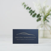 Metallic Transport Car QR Code Navy Blue & Gold Visitekaartje (Staand voorkant)